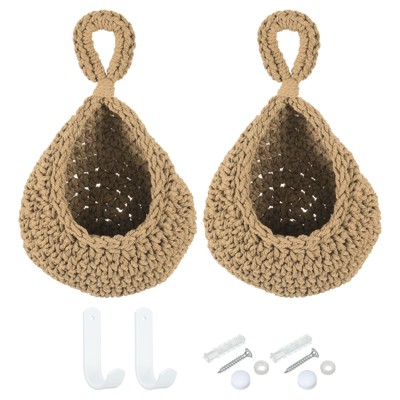 Unique Bargains Handmade Natural Durable Space-saving Hanging Basket 2 Pcs