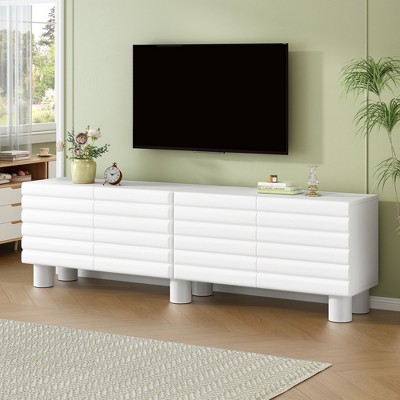 KWPZQEB Wavy Door TV Cabine for TVs Up to 75", Media Console with 4 Doors, Modern TV Console Table with Adjustable Shelves for Bedroom, Living Room