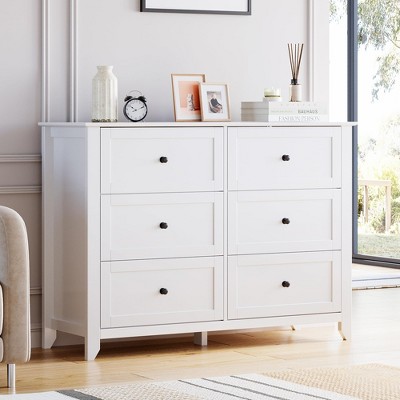 6 Drawers Dresser for Bedroom, Farmhouse Wood Dressers & Chest of Drawers for Clothes, Storage Dressers Organizer for Living Room, Hallway,