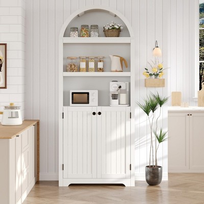 72" Tall Arched Pantry Cabinet, Kitchen Pantry Cabinet with Adjustable Shelf & Handles, Wood Storage Cabinet for Dining Room, Kitchen, Living Room