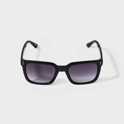 Women's Shiny Plastic Rectangle Sunglasses with Gradient Lenses - Universal Thread™ Black: UV Protection, Scratch-Resistant