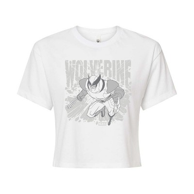 Women's - Marvel - Wolverine Gray Toned Comic Cropped Graphic T-Shirt