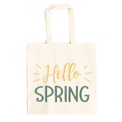 City Creek Prints Hello Spring Canvas Tote Bag - 15x16 - Natural