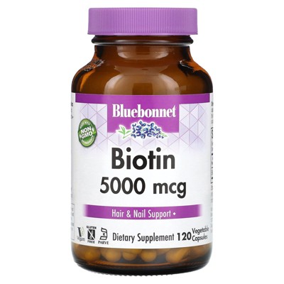 Bluebonnet Nutrition Biotin, 5,000 mcg, 120 Vegetable Capsules