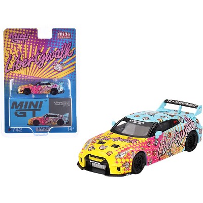 Nissan 35GT-RR Ver.1 "LB-Silhouette Works GT" Light Blue & Yellow w/Graphics LBWK KUMA Ltd Ed 1/64 Diecast Model Car by Mini GT