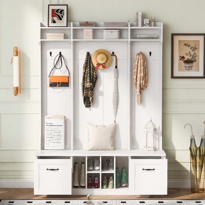 5-in-1 Hall Tree with Coat Rack, Bench, Drawers & Shelves, 58.8" Entryway Organizer
