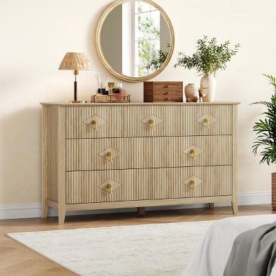 7 Drawer Dresser for Bedroom, 54"W Wooden Chest of Drawers with Metal Handles, Fluted Clothes Storage Organizer, Dresser TV Stand for Hallway