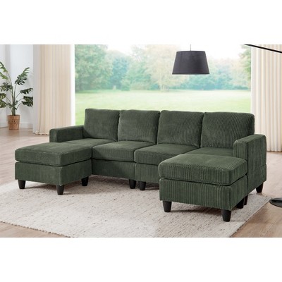 101" U-Shaped Sectional Sofas with Ottoman, Customizable L-Shaped Couch with Removable Cushions for Living Room