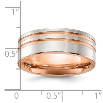 Chisel Stainless Steel Brushed Rose IP-plated Stripes 8mm Band Ring