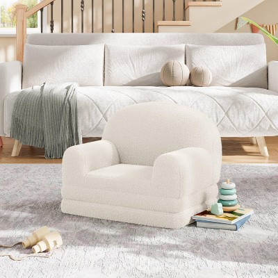 Kids Sofa Chair, 2-in-1 Convertible Toddler Couch Lounge, Fold Out Teddy Fleece Fabric Children's Sofa Bed