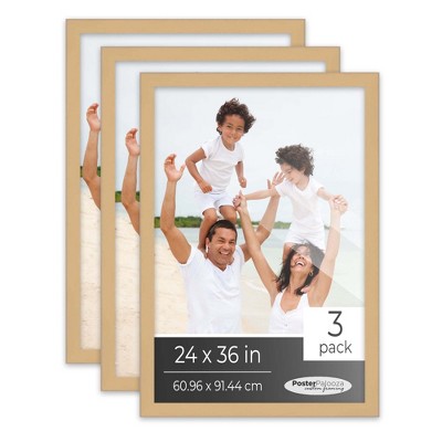 PosterPalooza | Pack of 3 Natural Picture Frames | Solid Wood | UV-Resistant Acrylic | Easy Gallery Wall