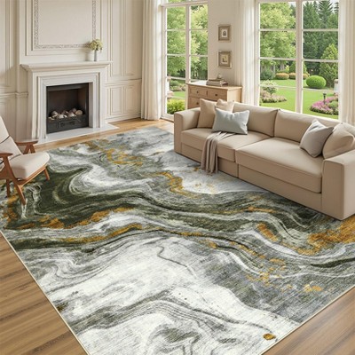 Washable Area Rugs for Living Room, Modern Abstract Rug Ultra Soft Non Slip Low Pile Rug, Bedroom Dining Room Kitchen Decor