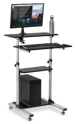 Mount-It! Height Adjustable Mobile Stand Up Desk, Rolling Presentation Cart with Monitor Arm - Grey