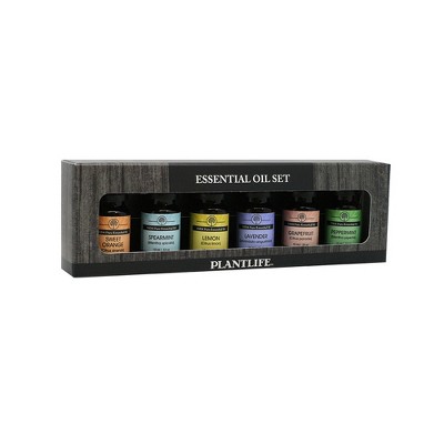 Plantlife for The Home Set 6-pack (Sweet Orange, Spearmint, Lemon, Lavender, Grapefruit, Peppermint) Aromatherapy Oil Set - No Additives - 10 ml