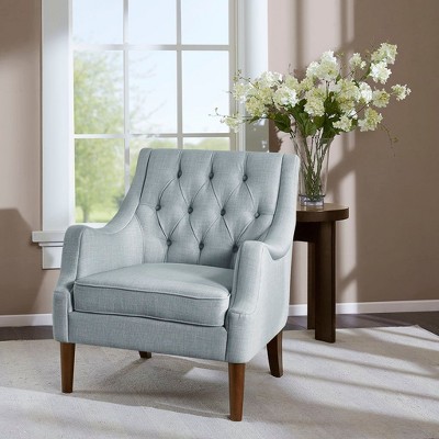 Okak Accent Chair Contemporary Button-Tufted Living Room Chair with Upholstered Cushion Comfy Armchair with Wood Legs for Reading Room Bedroom