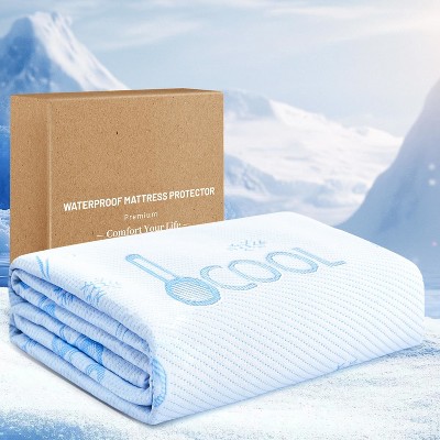 Aoibox Premium Cooling King Size Mattress Protector 100% Waterproof Breathable Deep Pocket Ultra Soft Noiseless Cover White
