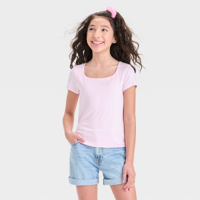 Girls' Short Sleeve Scoop Neck Super Soft T-Shirt - art class™