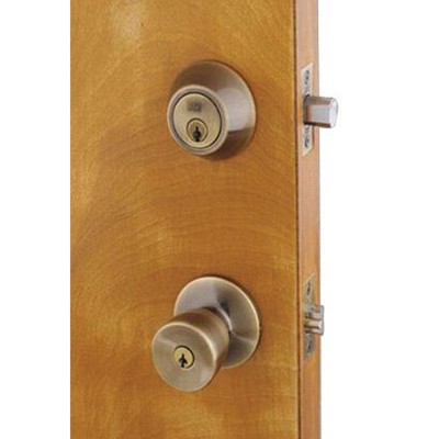 Home Plus Antique Brass Knob and Deadbolt Set 1-3/4 in.