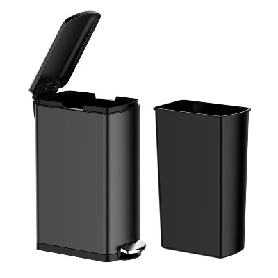 8 Gallon Slim Trash Can, Stainless Steel Garbage Can with Soft Close Lid & Removable Bucket, Waste Bins for Kitchen, Bathroom, Office