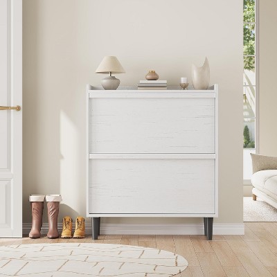 Shoe Cabinet with Flip Drawers, Wooden Shoe Organizer Cabinet with Adjustable Shelf for Entryway
