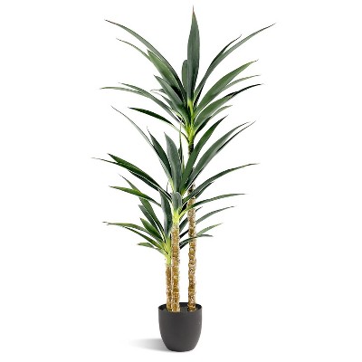 Aoibox Artificial Faux Agave Plant with 3 Heads in Plastic Pot, Realistic Fake Tree for Home Decor, Indoor or Outdoor Office Decoration