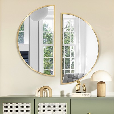 Beautyolove Half Circle Aluminum Alloy Framed Decorative Wall Mirror (2-Pieces)