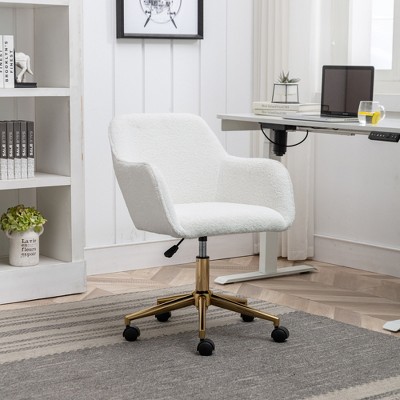 Modern Velvet/Teddy Fabric Adjustable Height Office Chair with Gold Metal Legs and Universal Wheels, Swivel Task Chair 4A - ModernLuxe