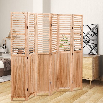 Sevobal Partitions And Room Dividers 6 Panel Solid Wood Folding Room Divider For Bedroom, Home Office, Studio, Natural, 1"*82.8"*65"