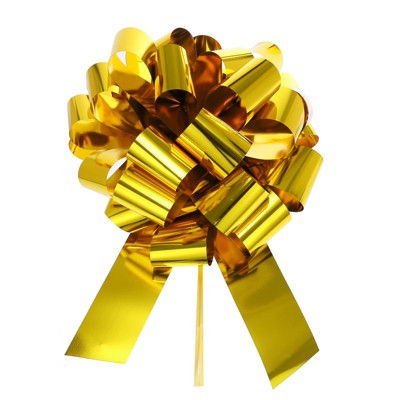Unique Bargains Wedding Christmas Bright Metallic Gift Wrapping Large Pull Bows Ribbon 1 Pc Gold 20 inch