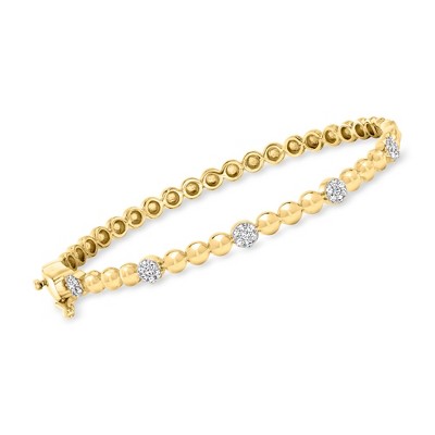 Ross-Simons 0.25 ct. t.w. Diamond Cluster Bead Bangle Bracelet in 18kt Gold Over Sterling Size 7