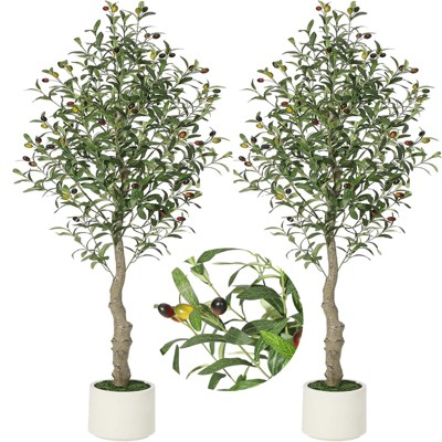 Faux Olive Tree Tall,Olive Trees Artificia Indoor with White Planter and Green Moss, Fake UV Resistant Artificial Tree