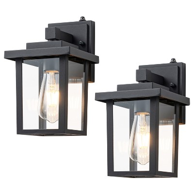 C Cattleya 2 Pack Matte Black Dusk to Dawn Outdoor Wall Lights with Clear Glass Shade