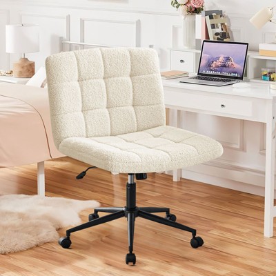 Kumasinova 25" Wide Cross Legged Chair Teddy Home Office Chair with Wheel&Adjustable Height,360°Swivel Chair for Home,Office,Vanity,Makeup&Study