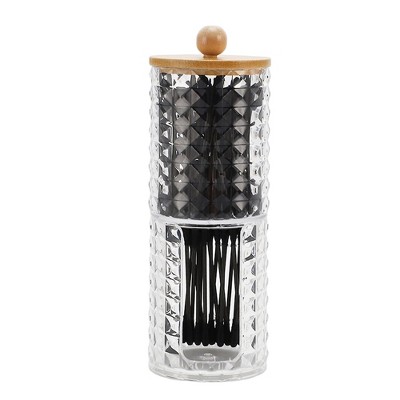 Unique Bargains Upper and Lower Combination Acrylic Bamboo Wood Cotton Swab Jar Clear Wood Color 1 Pc
