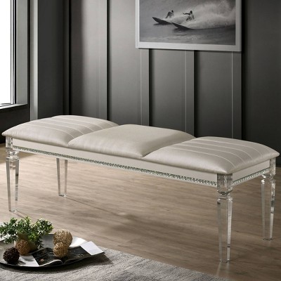 Cobblestone Acrylic Legs Bench Pearl White - HOMES: Inside + Out: Upholstered Rectangular Ottoman with Nailhead Trim