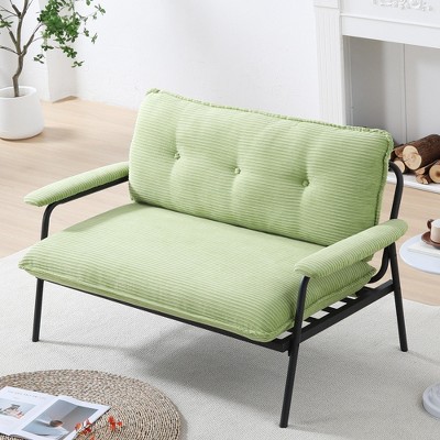 Hrinhom 53"W Mini Loveseat Sofa, Corduroy Sofa Chair with Metal Legs