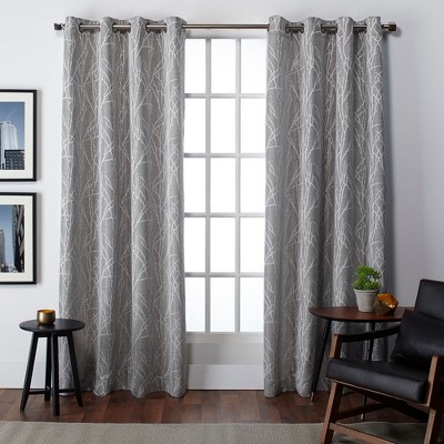 EXCLUSIVE HOME Finesse Branch Print Grommet Top Curtain Panel Pair, 54"x84", Ash Grey