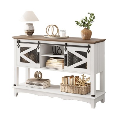 Console Table with Sliding Barn Doors & Storage Cabinet - Entryway Table, Sofa Table for Living Room, Hallway | Rustic Modern Entryway Furniture