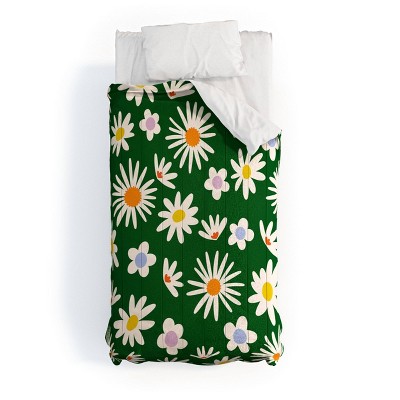 Deny Designs Lane and Lucia Rainbow Vintage Daisies Comforter Bedding Set Green