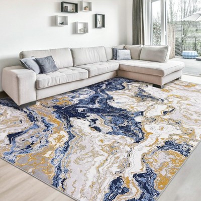 Abstract Marble Area Rug, Modern Low Pile Washable Rug, Soft Luxury Carpet for Living Room, Bedroom, Kitchen, and Dining Room