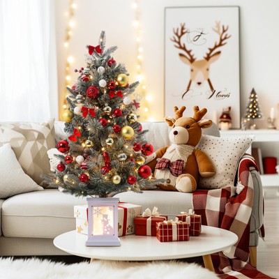 3ft Prelit Artificial Christmas Tree with 78 Warm Lights,Red Berries & Snowman Light Box Base,Xmas Tree for Christmas Decoration Home/Office