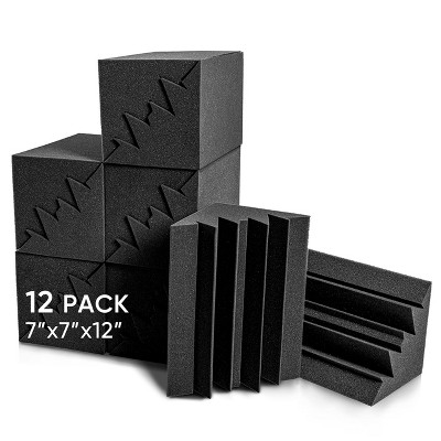 Sonic Acoustics 12-Pack Black Bass Trap Foam Panels, 7"x7"x12" Sound Absorbing Studio Corner Blocks