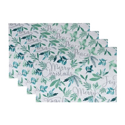 Seasons Greetings Holiday Fabric Placemats, Set of 4 - Blue - 13x19 - Elrene Home Fashions