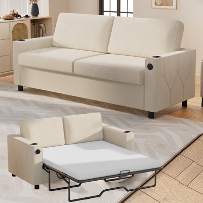 Mjkone 2-in-1 Pull Out Sofa Bed,Sleeper Sofa Couch with Memory Foam Mattress,Cup Holder,USB,Pull Out Couch Bed