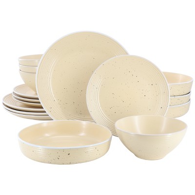 Elama Emilia 16 Piece Double Bowl Stoneware Dinnerware Set in Light Gray