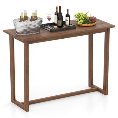 Costway 59 Inch Outdoor Bar Table with Slatted Top Rectangular Pub Table for Hot Tub