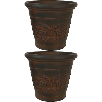 Sunnydaze Indoor/Outdoor Patio, Garden, or Porch Weather-Resistant Double-Walled Arabella Flower Pot Planter - 16" - Rust Finish