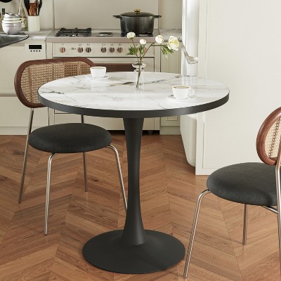 Artloge Round Kitchen Dining Table Leisure Coffee Table Sintered Stone-top Pedestal Base