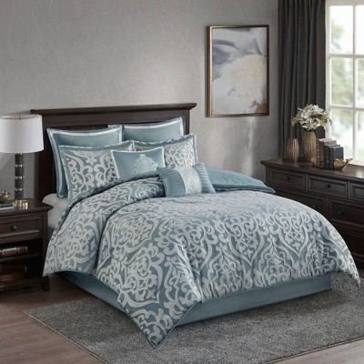 Madison Park 8pc Eilot Jacquard Comforter Set Aqua Green