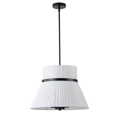 Dewdrop Modern Pendant Lamp, Pleated Double Drum Fabric Shade Hanging Ceiling Light Fixture for Dining Room Entryway